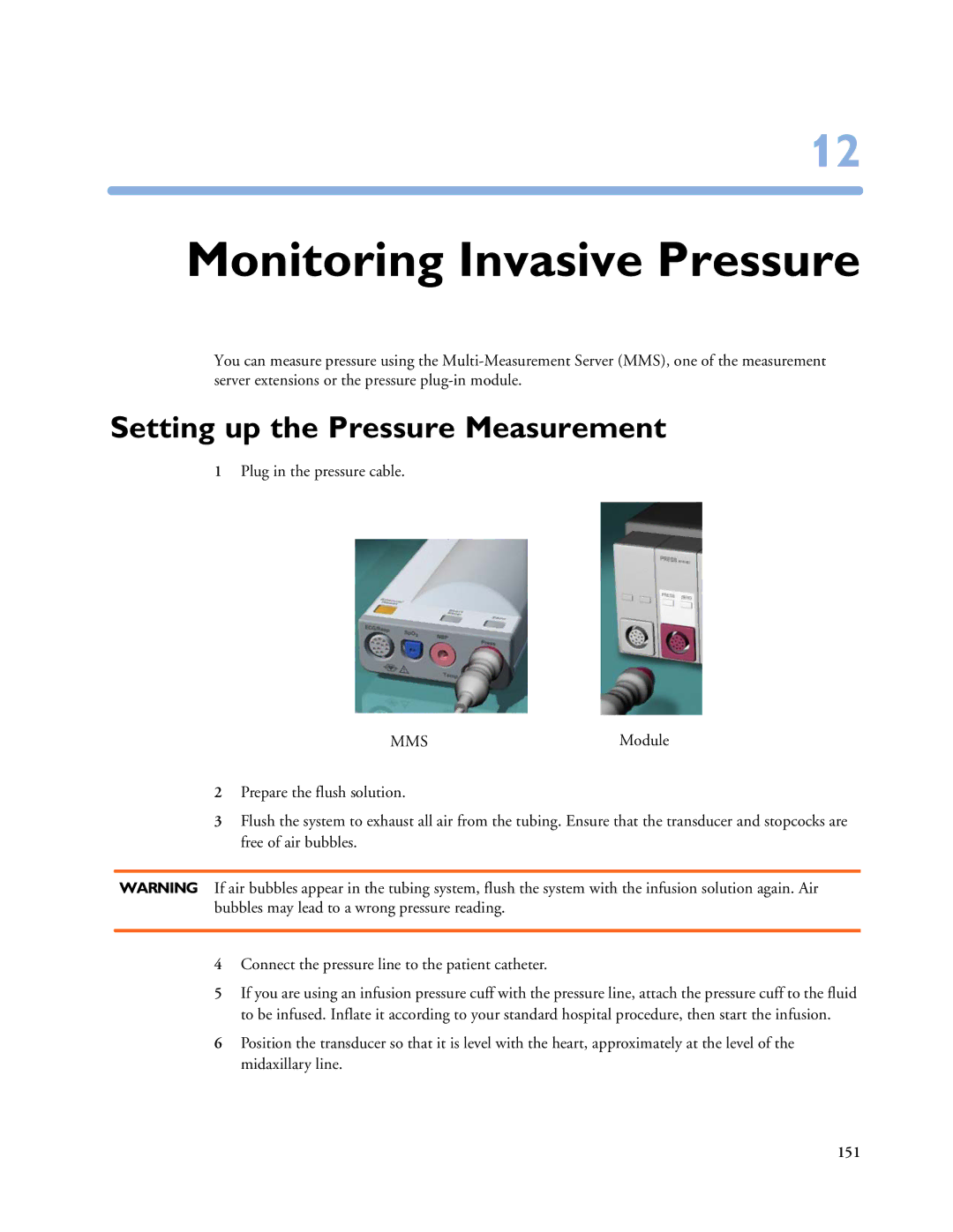 Philips MP60/70/80/90, MP20/30, MP40/50 manual Monitoring Invasive Pressure, Setting up the Pressure Measurement 