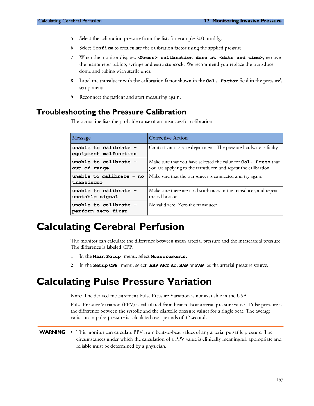 Philips MP60/70/80/90, MP20/30, MP40/50 manual Calculating Cerebral Perfusion, Calculating Pulse Pressure Variation 