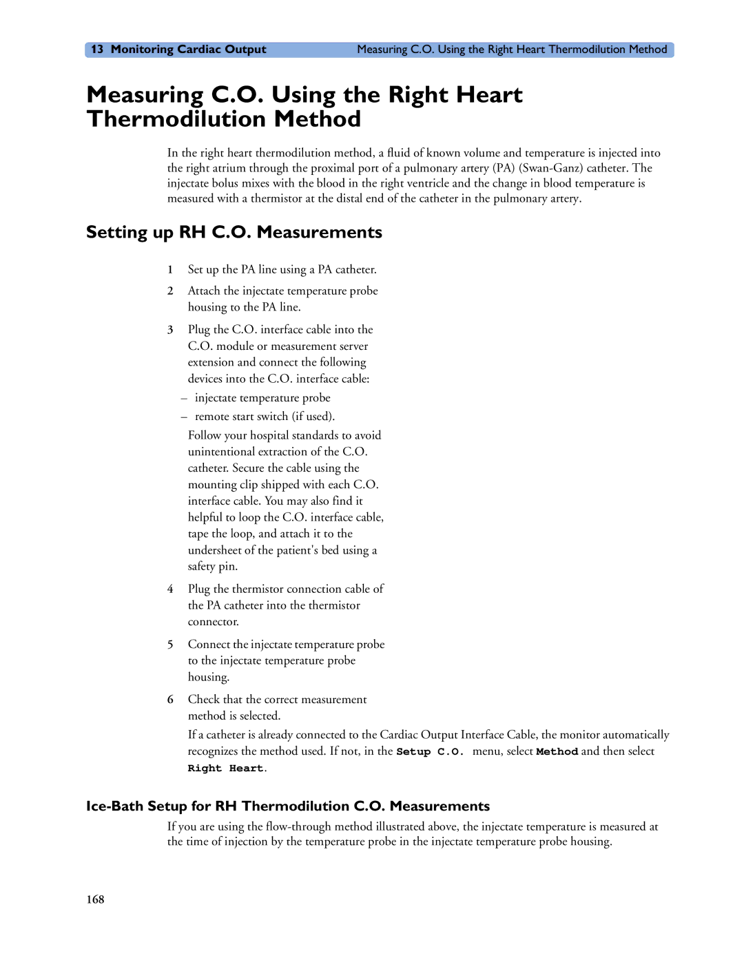 Philips MP40/50, MP60/70/80/90 Measuring C.O. Using the Right Heart Thermodilution Method, Setting up RH C.O. Measurements 