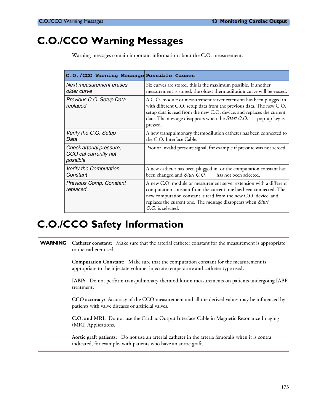 Philips MP20/30, MP60/70/80/90, MP40/50 manual CCO Safety Information, CCO Warning Messages Possible Causes 