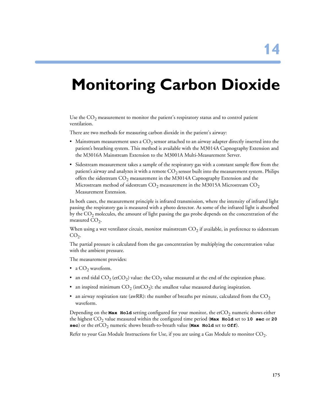 Philips MP60/70/80/90, MP20/30, MP40/50 manual Monitoring Carbon Dioxide 