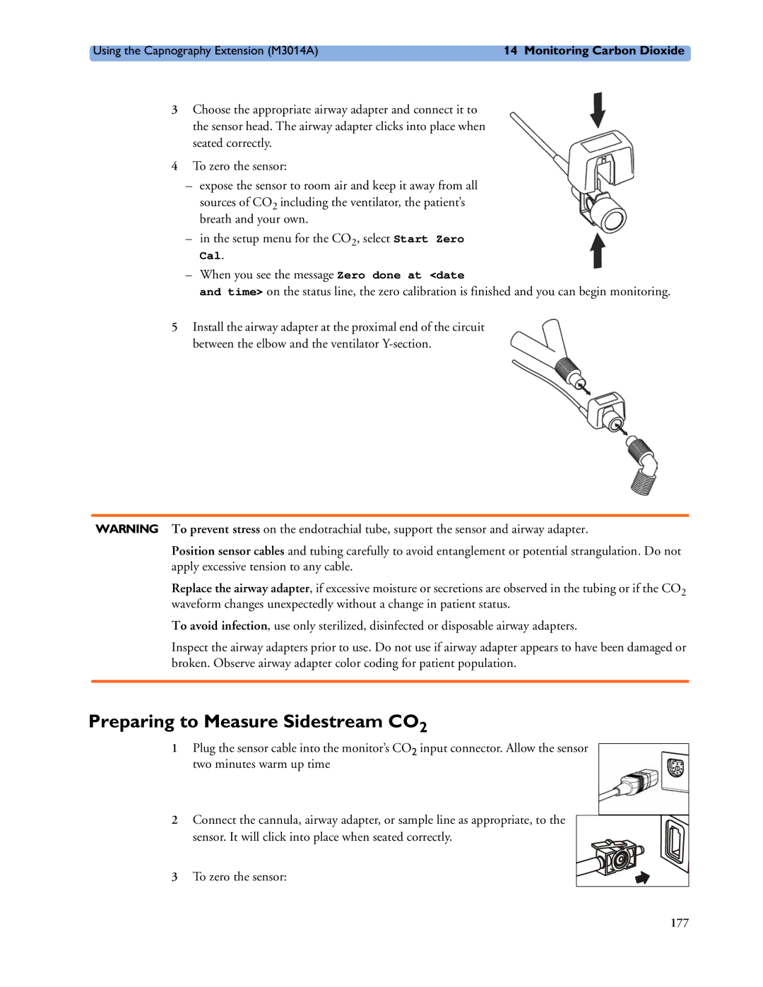 Philips MP40/50, MP60/70/80/90, MP20/30 manual Preparing to Measure Sidestream CO2 