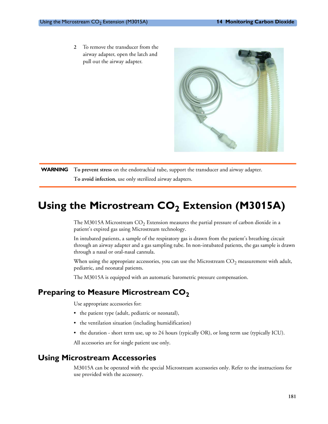 Philips MP60/70/80/90, MP20/30, MP40/50 Using the Microstream CO2 Extension M3015A, Preparing to Measure Microstream CO2 