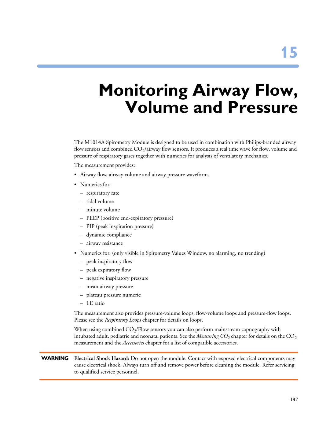 Philips MP60/70/80/90, MP20/30, MP40/50 manual Monitoring Airway Flow, Volume and Pressure 