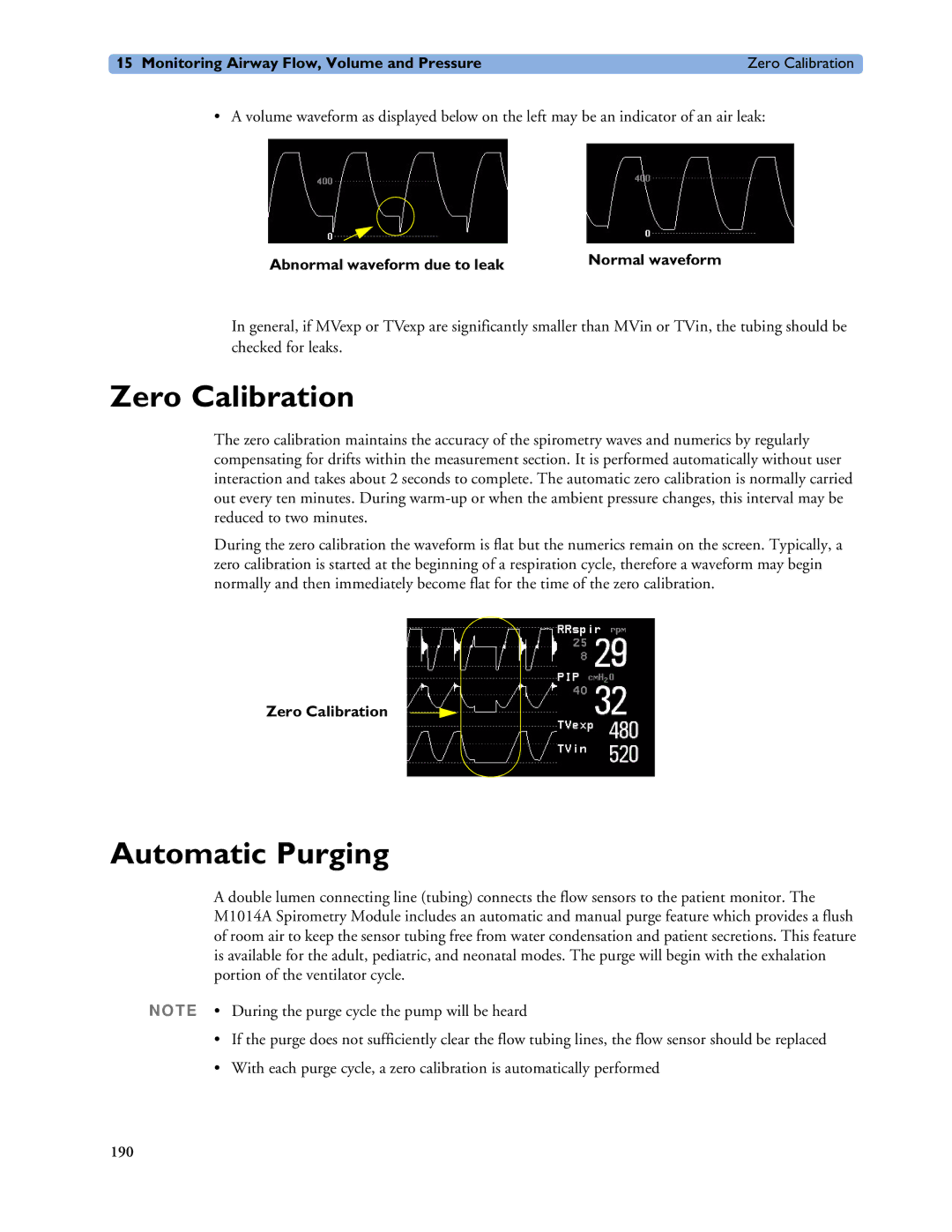 Philips MP60/70/80/90, MP20/30, MP40/50 manual Zero Calibration, Automatic Purging 