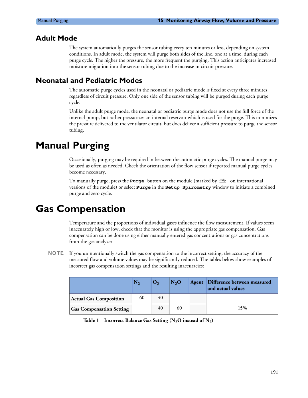 Philips MP20/30, MP60/70/80/90, MP40/50 manual Manual Purging, Gas Compensation, Adult Mode, Neonatal and Pediatric Modes 