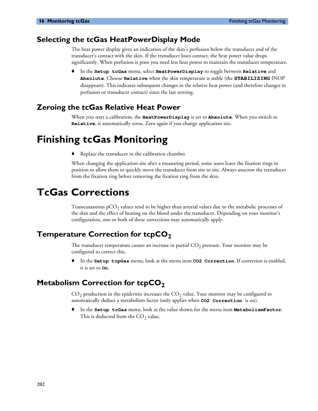 Philips MP60/70/80/90, MP20/30, MP40/50 manual Finishing tcGas Monitoring, TcGas Corrections 