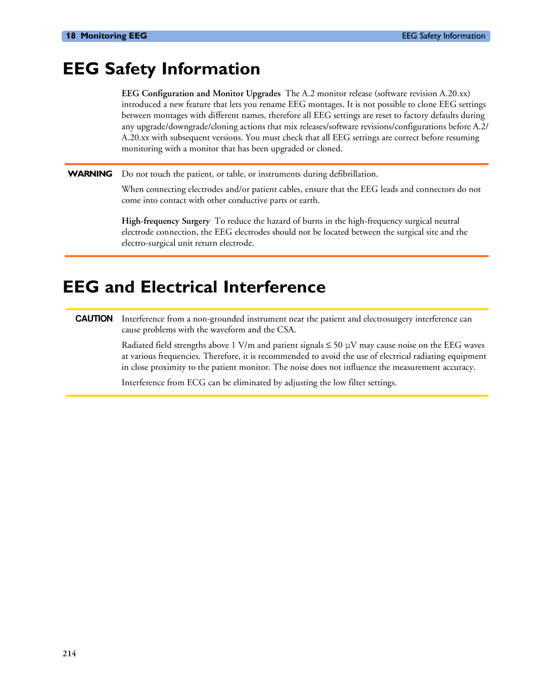 Philips MP60/70/80/90, MP20/30, MP40/50 manual EEG Safety Information, EEG and Electrical Interference 