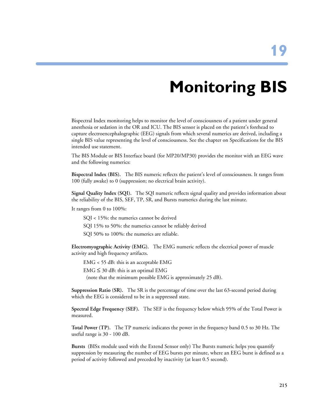 Philips MP20/30, MP60/70/80/90, MP40/50 manual Monitoring BIS 