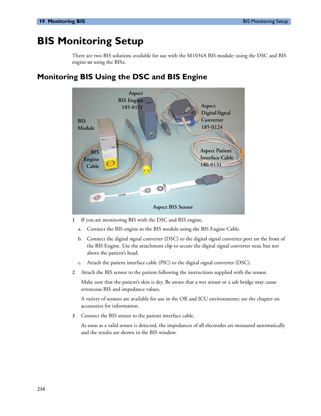 Philips MP40/50, MP60/70/80/90, MP20/30 manual BIS Monitoring Setup, Monitoring BIS Using the DSC and BIS Engine 