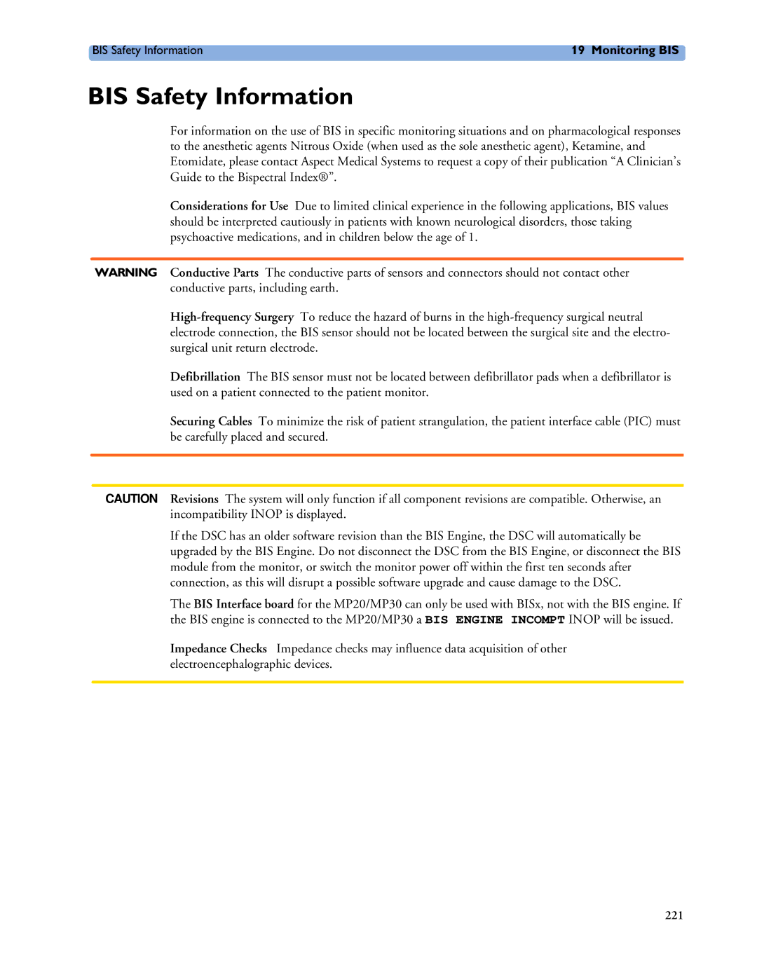 Philips MP20/30, MP60/70/80/90, MP40/50 manual BIS Safety Information 