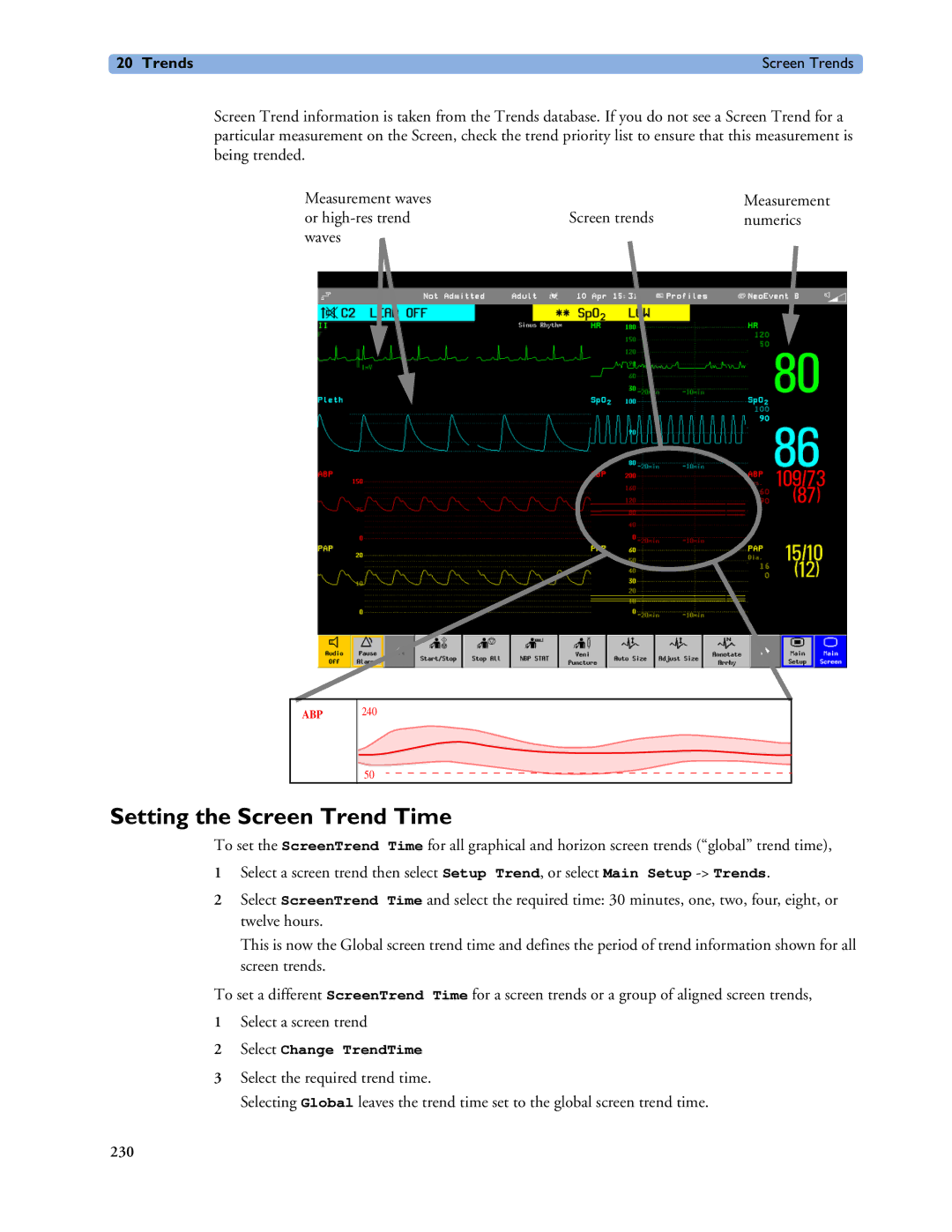 Philips MP20/30, MP60/70/80/90, MP40/50 manual Setting the Screen Trend Time 