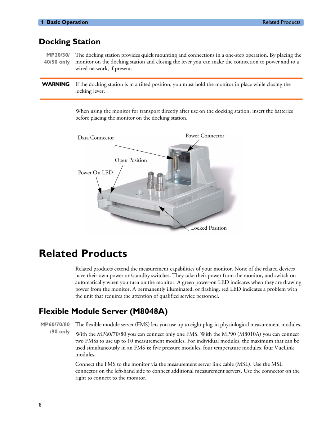 Philips MP20/30, MP60/70/80/90, MP40/50 manual Related Products, Docking Station, Flexible Module Server M8048A 