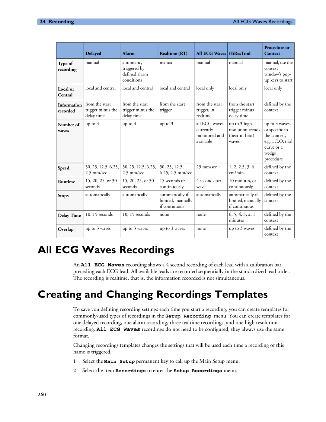 Philips MP20/30, MP60/70/80/90, MP40/50 manual All ECG Waves Recordings, Creating and Changing Recordings Templates 