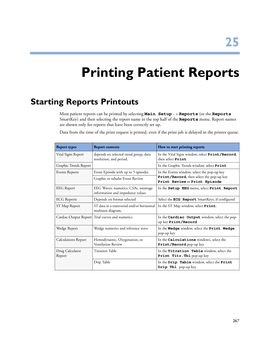 Philips MP40/50, MP60/70/80/90, MP20/30 manual Printing Patient Reports, Starting Reports Printouts 