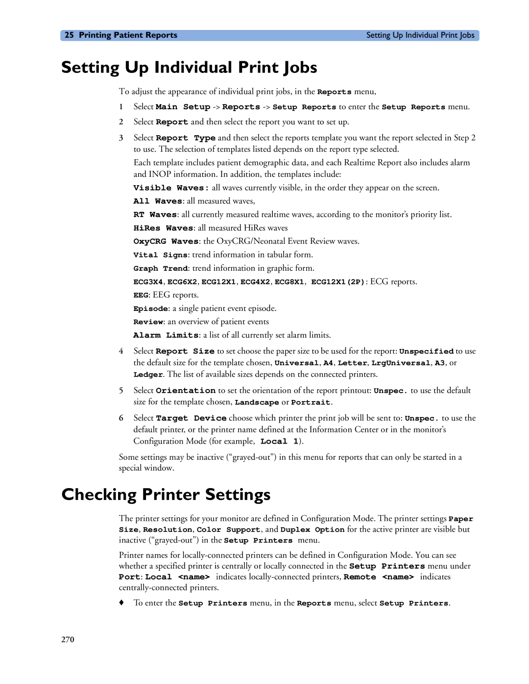 Philips MP40/50, MP60/70/80/90, MP20/30 manual Setting Up Individual Print Jobs, Checking Printer Settings 