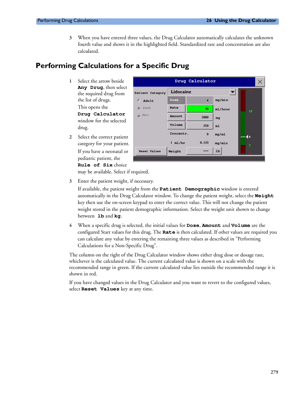 Philips MP40/50, MP60/70/80/90, MP20/30 manual Performing Calculations for a Specific Drug, Drug Calculator 