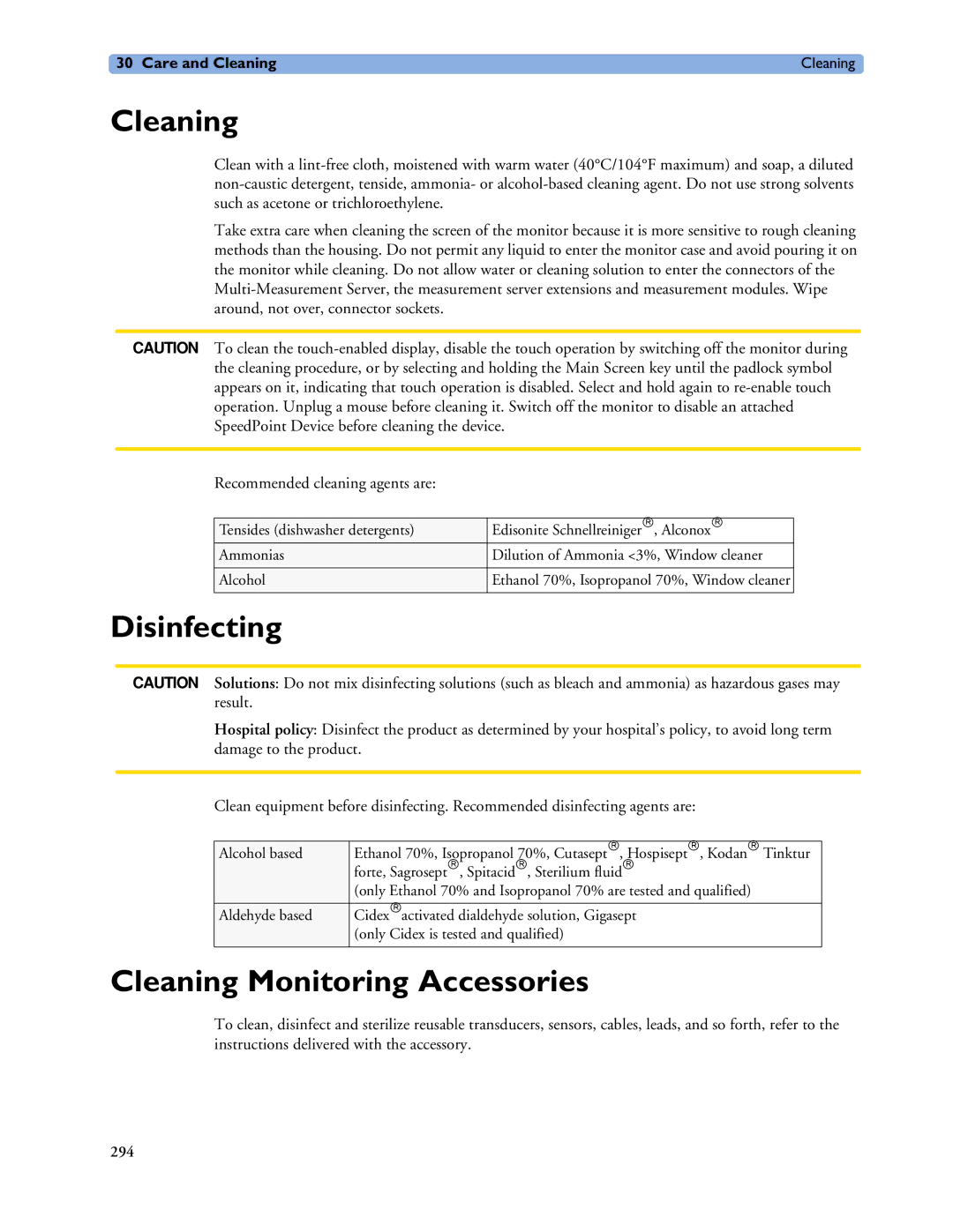 Philips MP40/50, MP60/70/80/90, MP20/30 manual Disinfecting, Cleaning Monitoring Accessories 