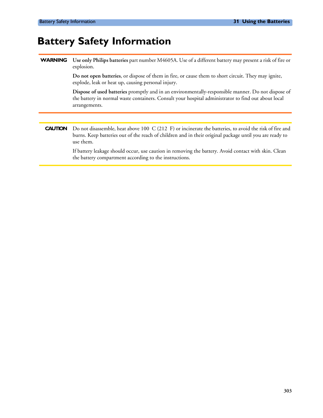 Philips MP40/50, MP60/70/80/90, MP20/30 manual Battery Safety Information 