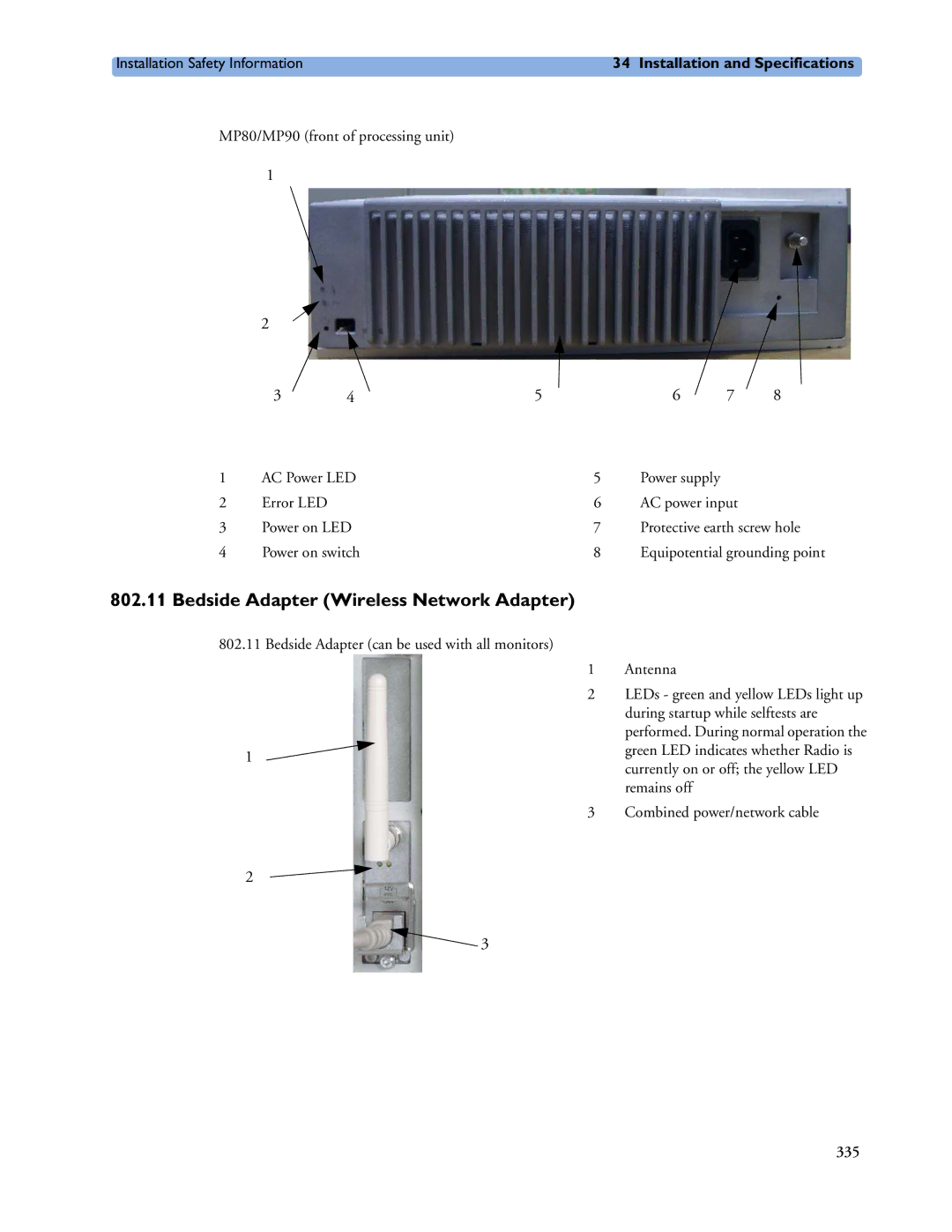 Philips MP20/30, MP60/70/80/90, MP40/50 manual Bedside Adapter Wireless Network Adapter 