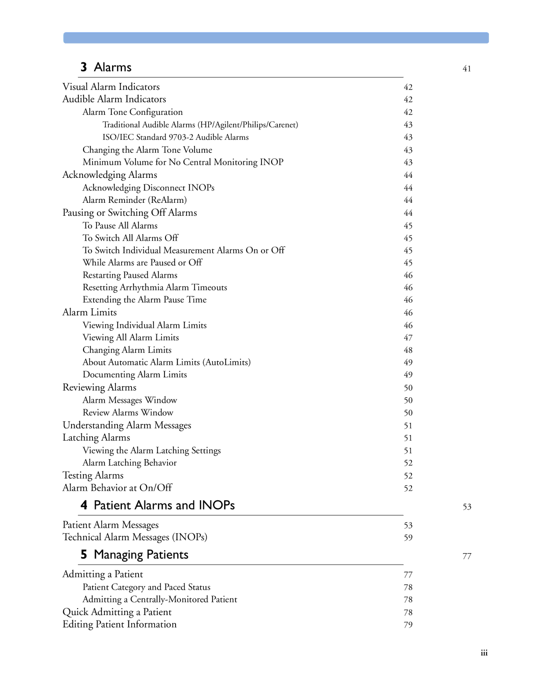 Philips MP40/50, MP60/70/80/90, MP20/30 manual Patient Alarms and INOPs 