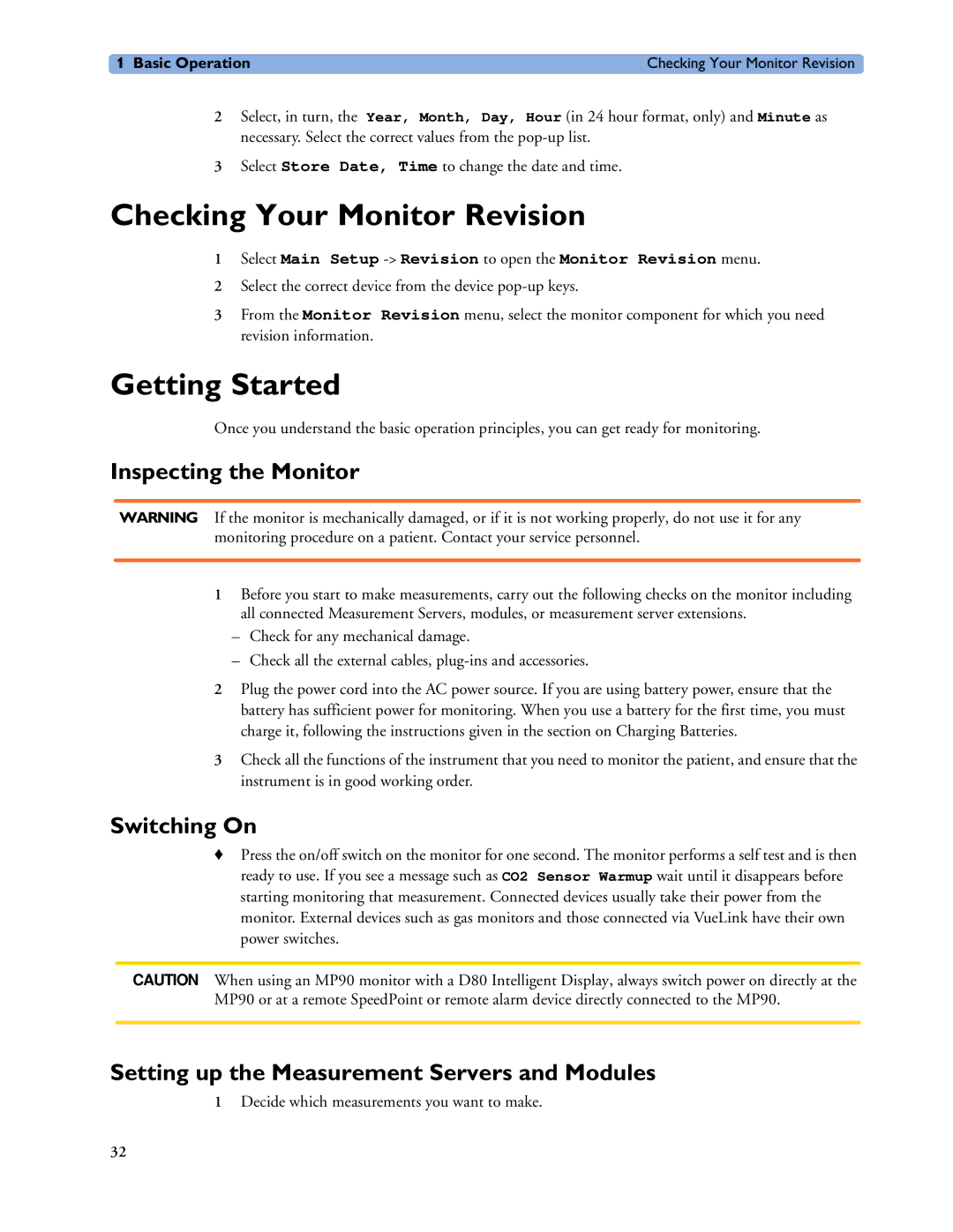 Philips MP20/30, MP60/70/80/90 manual Checking Your Monitor Revision, Getting Started, Inspecting the Monitor, Switching On 