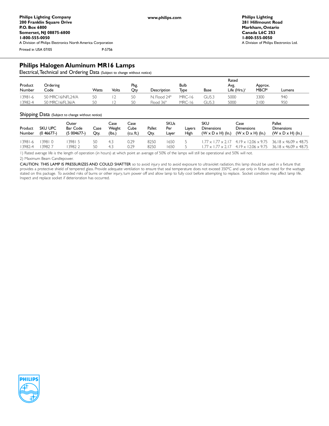 Philips manual Philips Halogen Aluminum MR16 Lamps, Mbcp, Sku Upc 