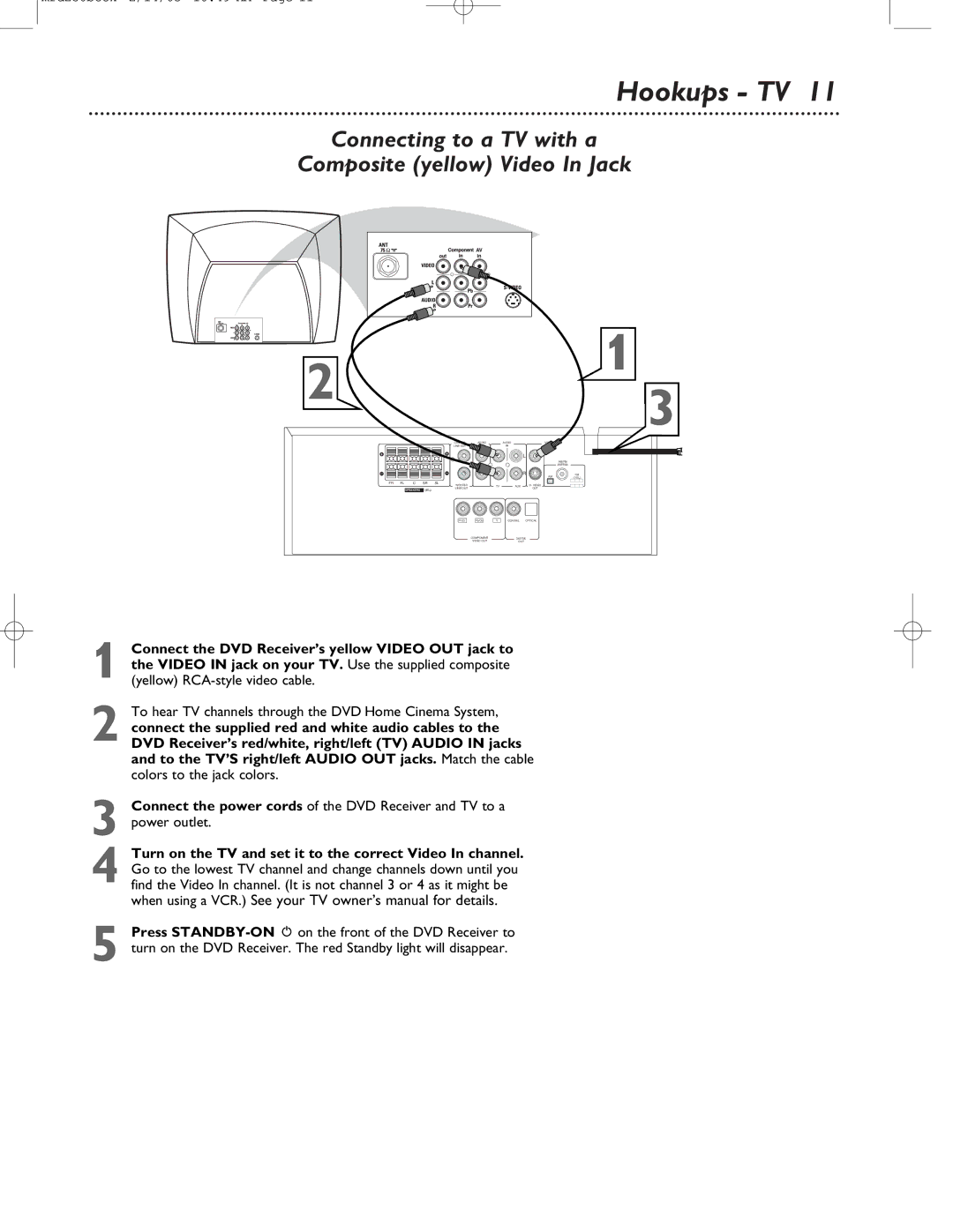 Philips MRD-250 warranty Hookups TV, Connecting to a TV with a Composite yellow Video In Jack 