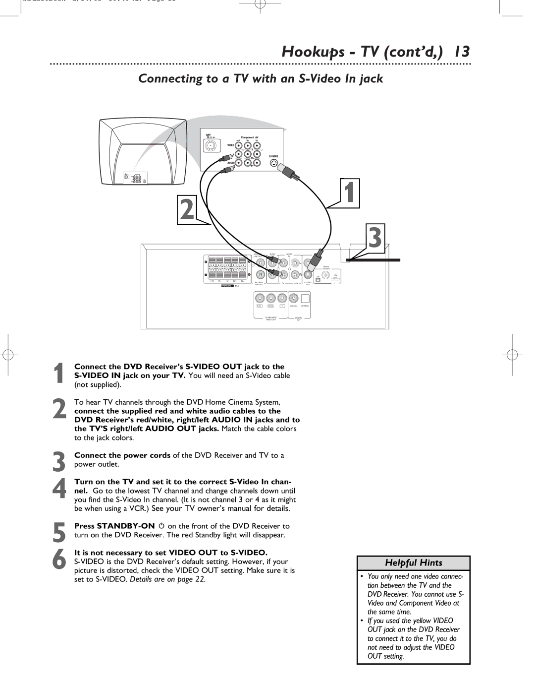 Philips MRD-250 warranty Connecting to a TV with an S-Video In jack, Connect the DVD Receiver’s S-VIDEO OUT jack to 