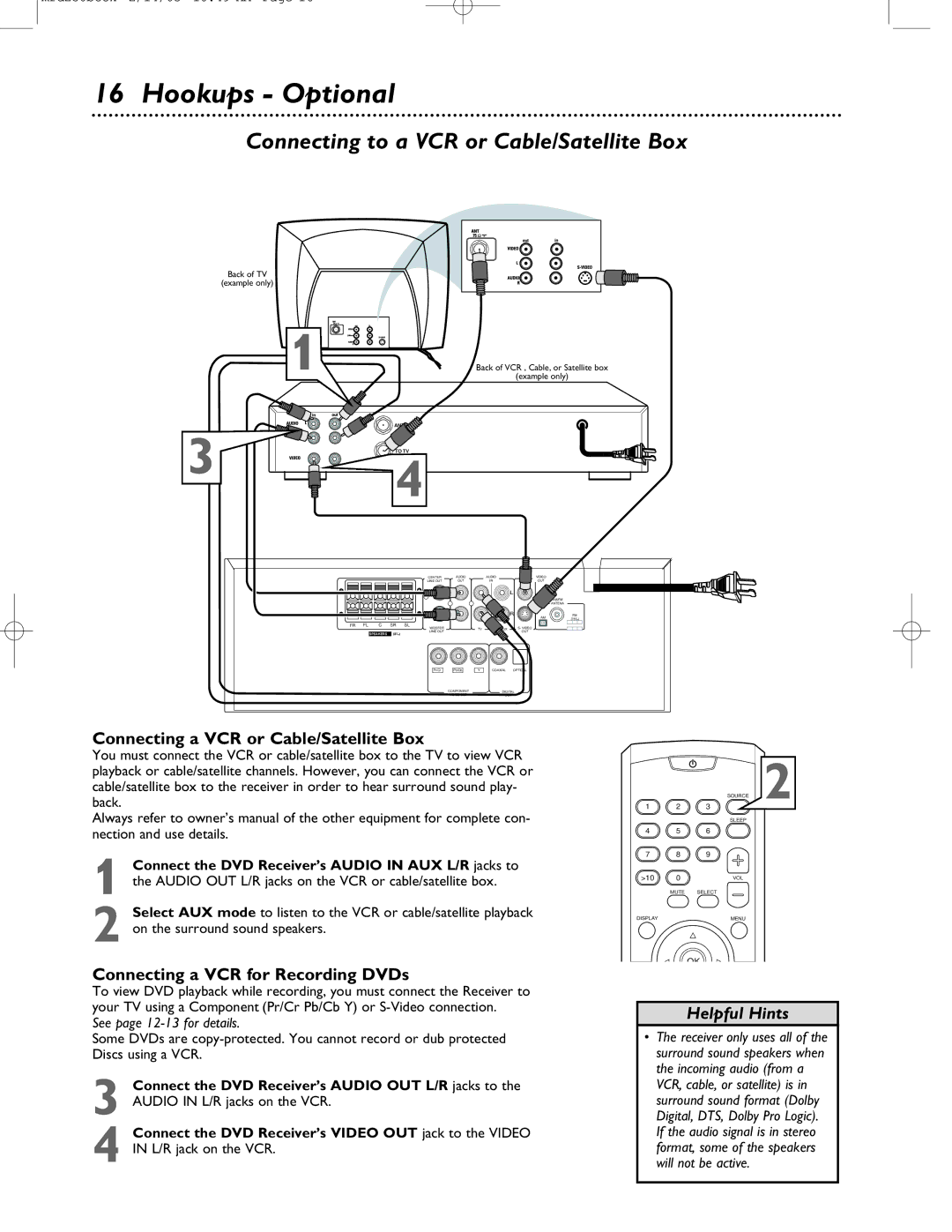 Philips MRD-250 warranty Connecting to a VCR or Cable/Satellite Box, Connecting a VCR or Cable/Satellite Box 