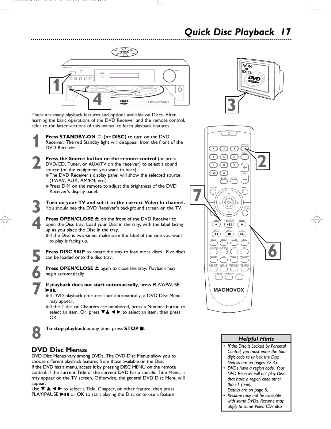 Philips MRD-250 warranty Quick Disc Playback, DVD Disc Menus 