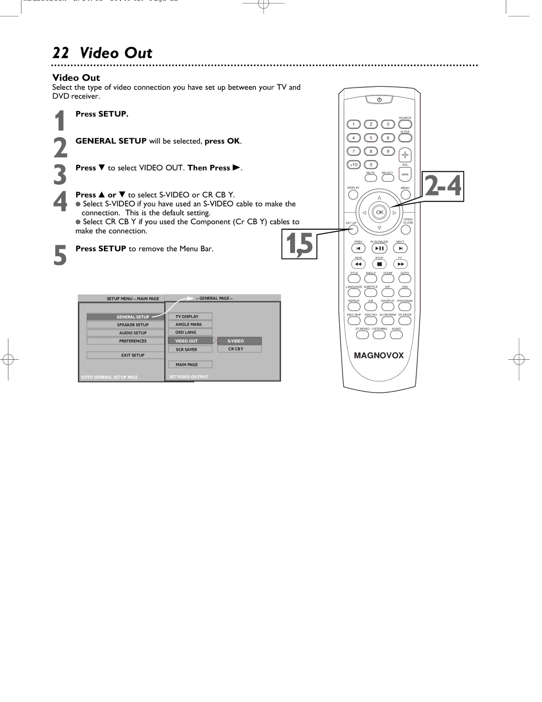 Philips MRD-250 warranty Video Out, Goto General Setup 