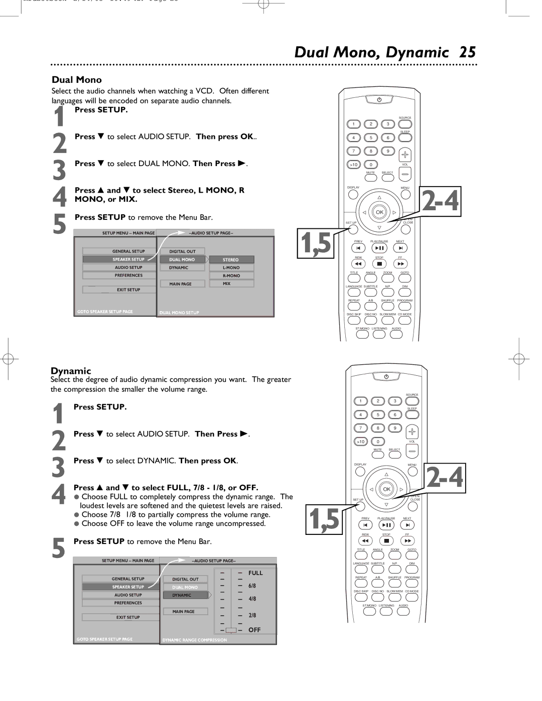 Philips MRD-250 warranty Dual Mono, Dynamic, Press 8 and 9 to select Stereo, L MONO, R MONO, or MIX 