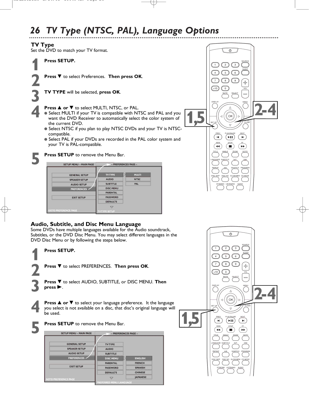 Philips MRD-250 warranty TV Type NTSC, PAL, Language Options, Audio, Subtitle, and Disc Menu Language 