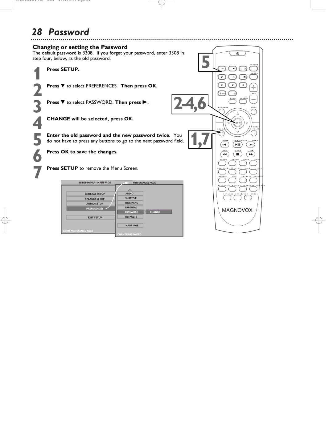 Philips MRD-250 warranty Changing or setting the Password, Press OK to save the changes 