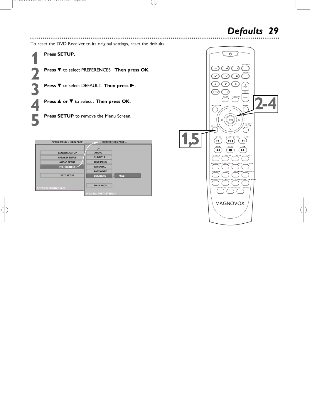 Philips MRD-250 warranty Press 8 or 9 to select . Then press OK, Defaults Reset 