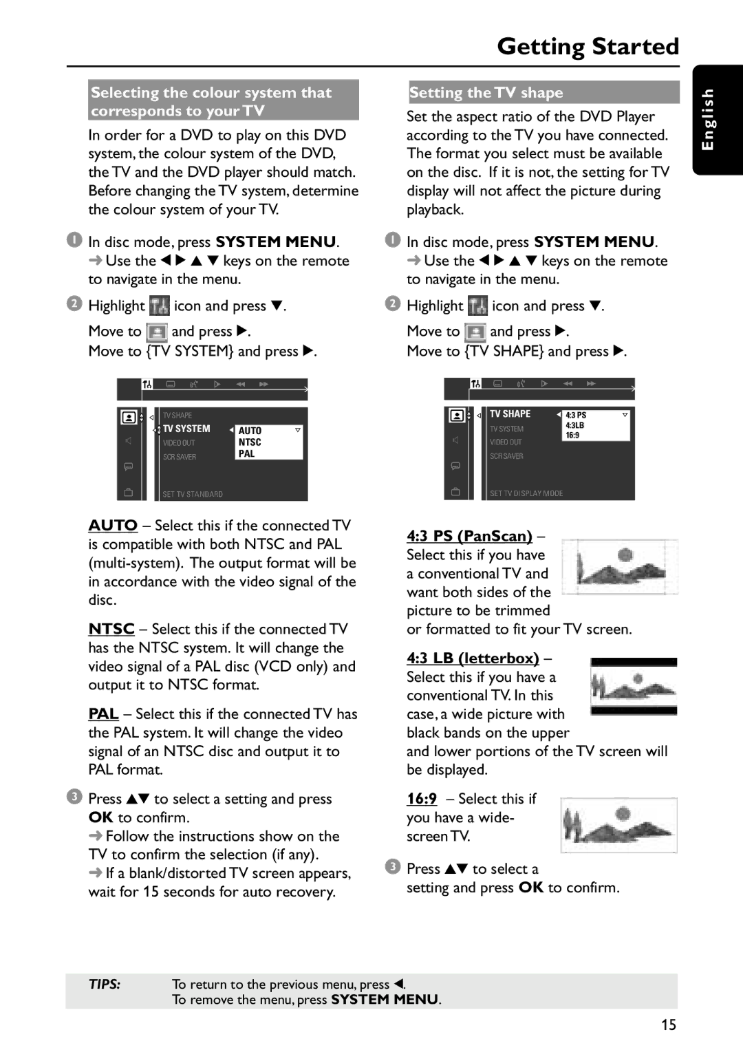 Philips MRD120 manual Selecting the colour system that corresponds to your TV, Move to Press Move to TV System and press 