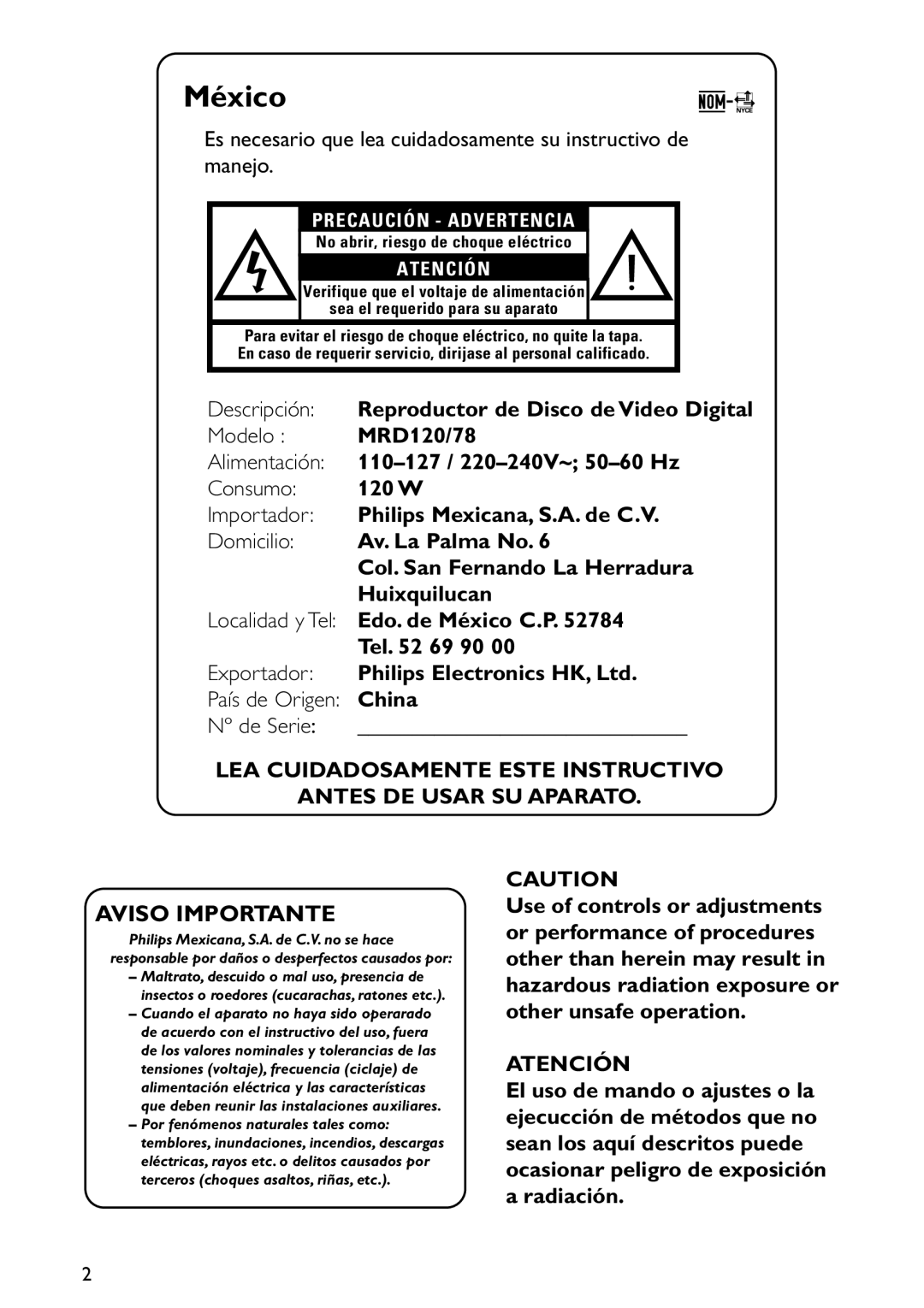 Philips MRD120 manual México 