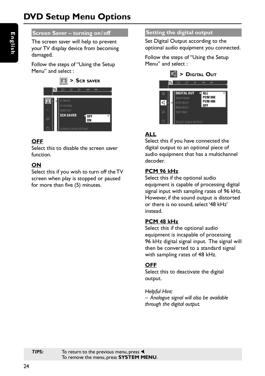 Philips MRD120 manual Off, All, PCM 96 kHz, PCM 48 kHz 