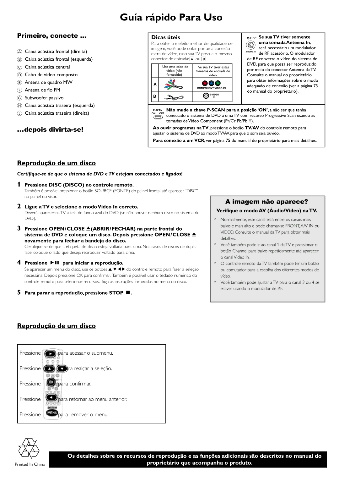 Philips MRD120 manual Primeiro, conecte, Depois divirta-se, Imagem não aparece?, Dicas úteis 