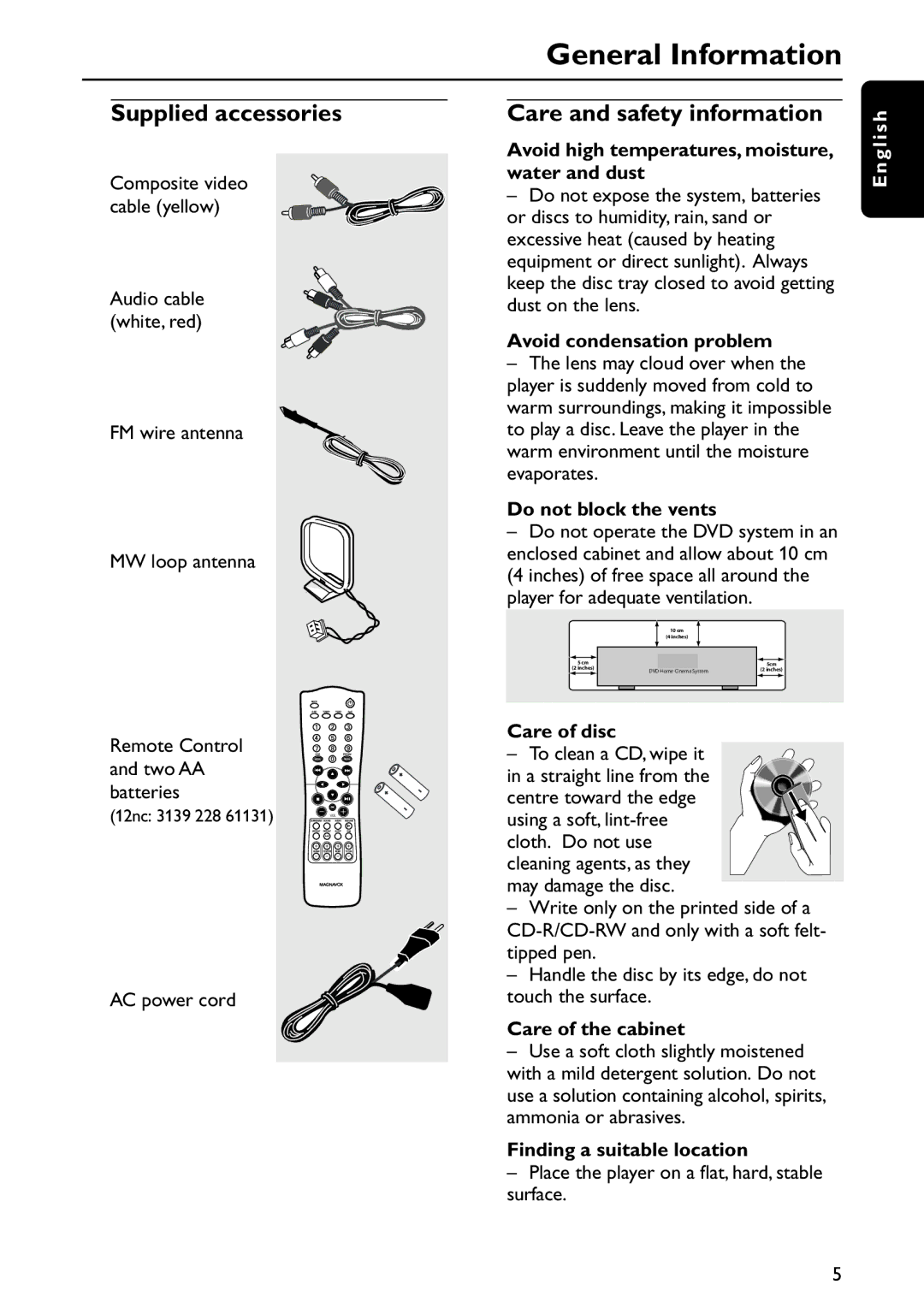 Philips MRD120 manual General Information, Supplied accessories, Care and safety information, English 