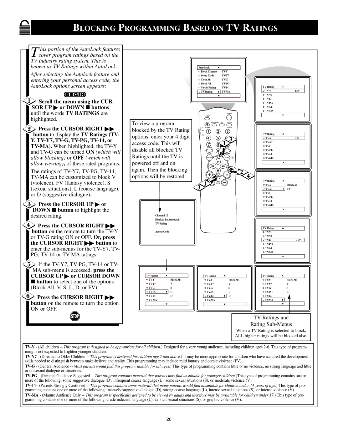 Philips MS3250C99 manual Blocking Programming Based on TV Ratings 