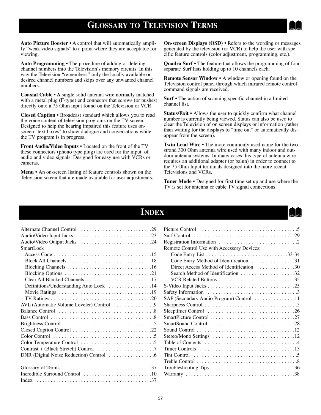 Philips MS3250C99 manual Glossary to Television Terms, Index 