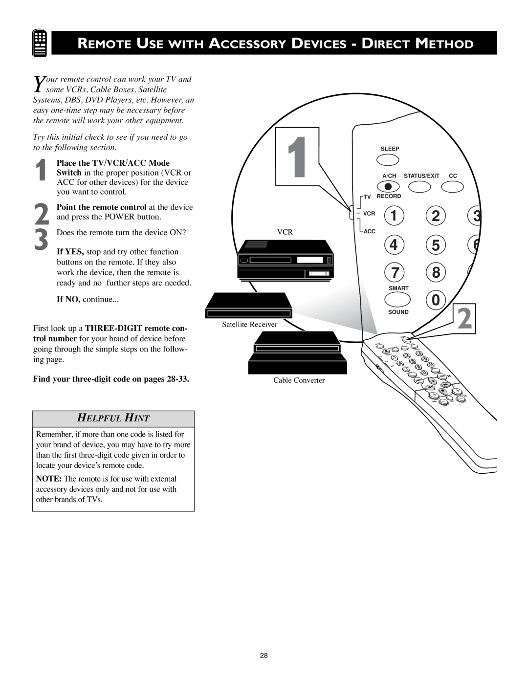 Philips MS3652S, MS3252S owner manual Remote USE with Accessory Devices Direct Method, Vcr 