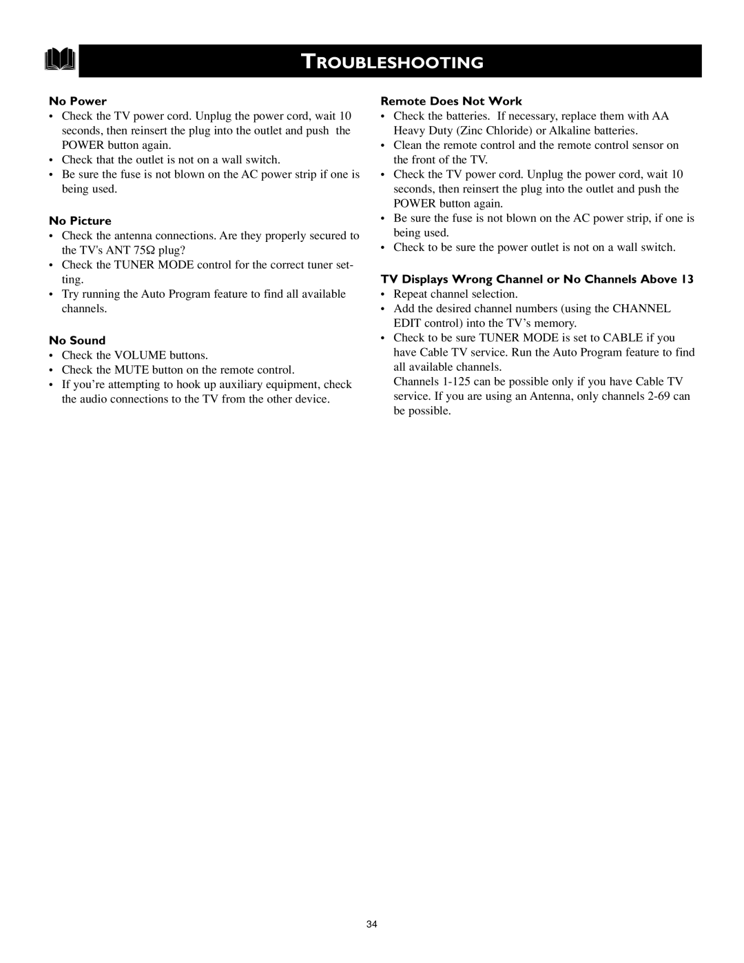 Philips MS3652S, MS3252S owner manual Troubleshooting, No Power 