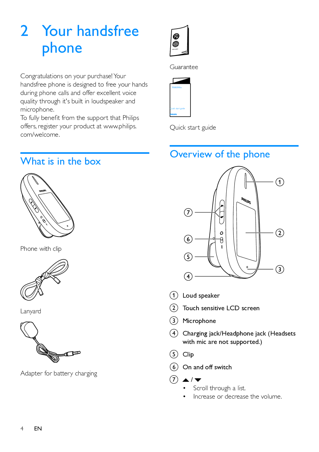 Philips MT3120 user manual What is in the box, Overview of the phone, Quick start guide 