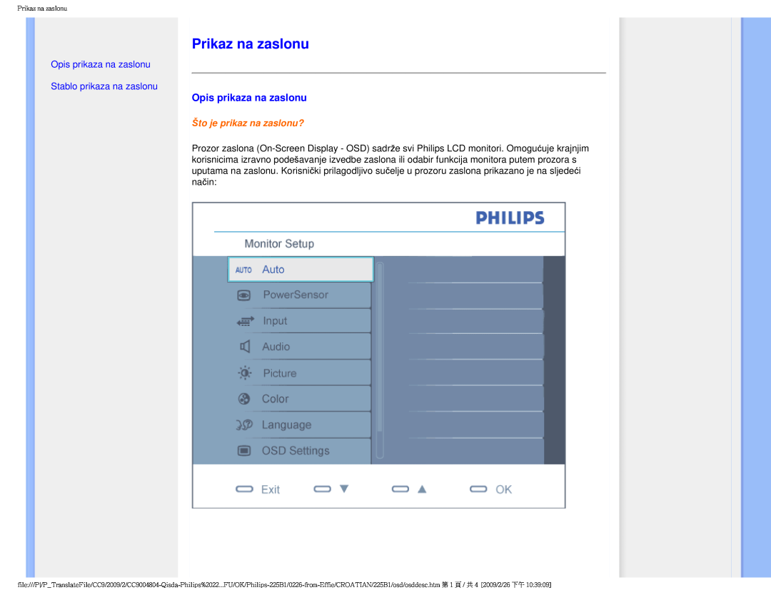Philips MWB1225I Prikaz na zaslonu, Opis prikaza na zaslonu Stablo prikaza na zaslonu, Što je prikaz na zaslonu? 
