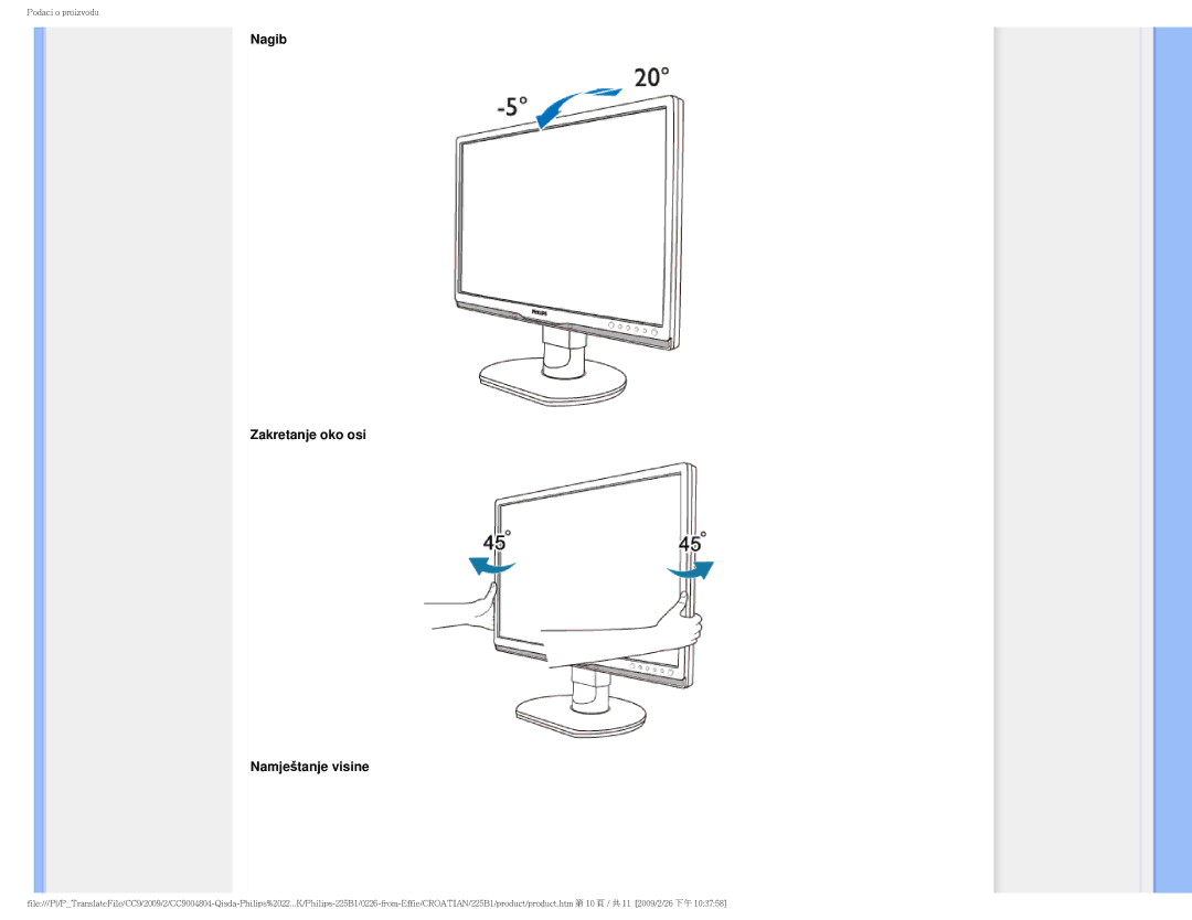 Philips MWB1225I user manual Nagib Zakretanje oko osi Namještanje visine 