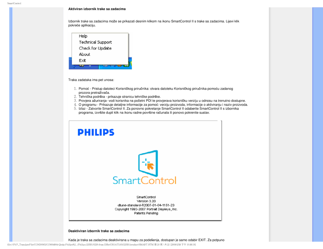 Philips MWB1225I user manual Aktiviran izbornik trake sa zadacima 