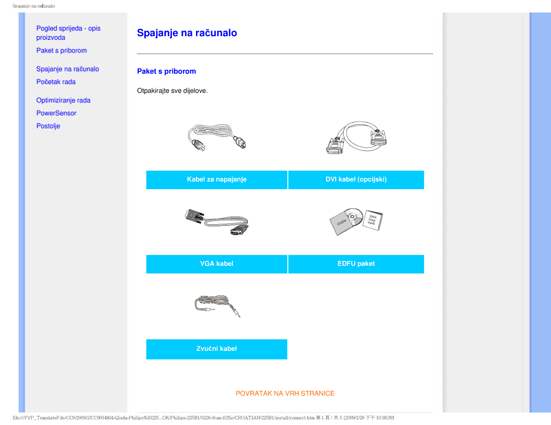 Philips MWB1225I user manual Spajanje na računalo, Paket s priborom 